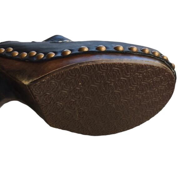 Violet Tash Leather Studded Wooden Heel Clogs Shoes Women Size 8 - Picture 5 of 8